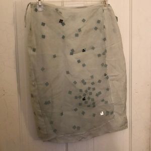 C’est City silk ivory green wrap skirt 12 New